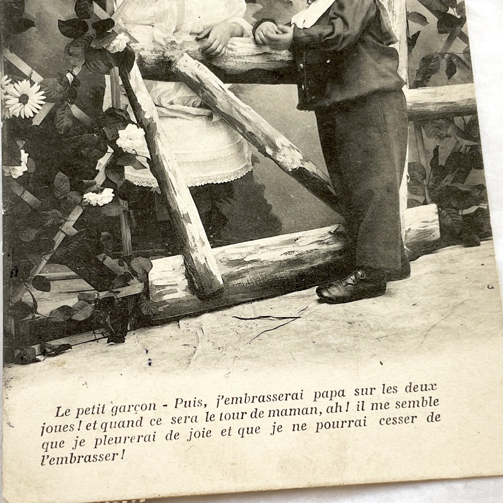 1900s - Antique Children Postcard - Sentimental Kids Scene - Black & White Photo - Edwardian Era - Nostalgic French Caption