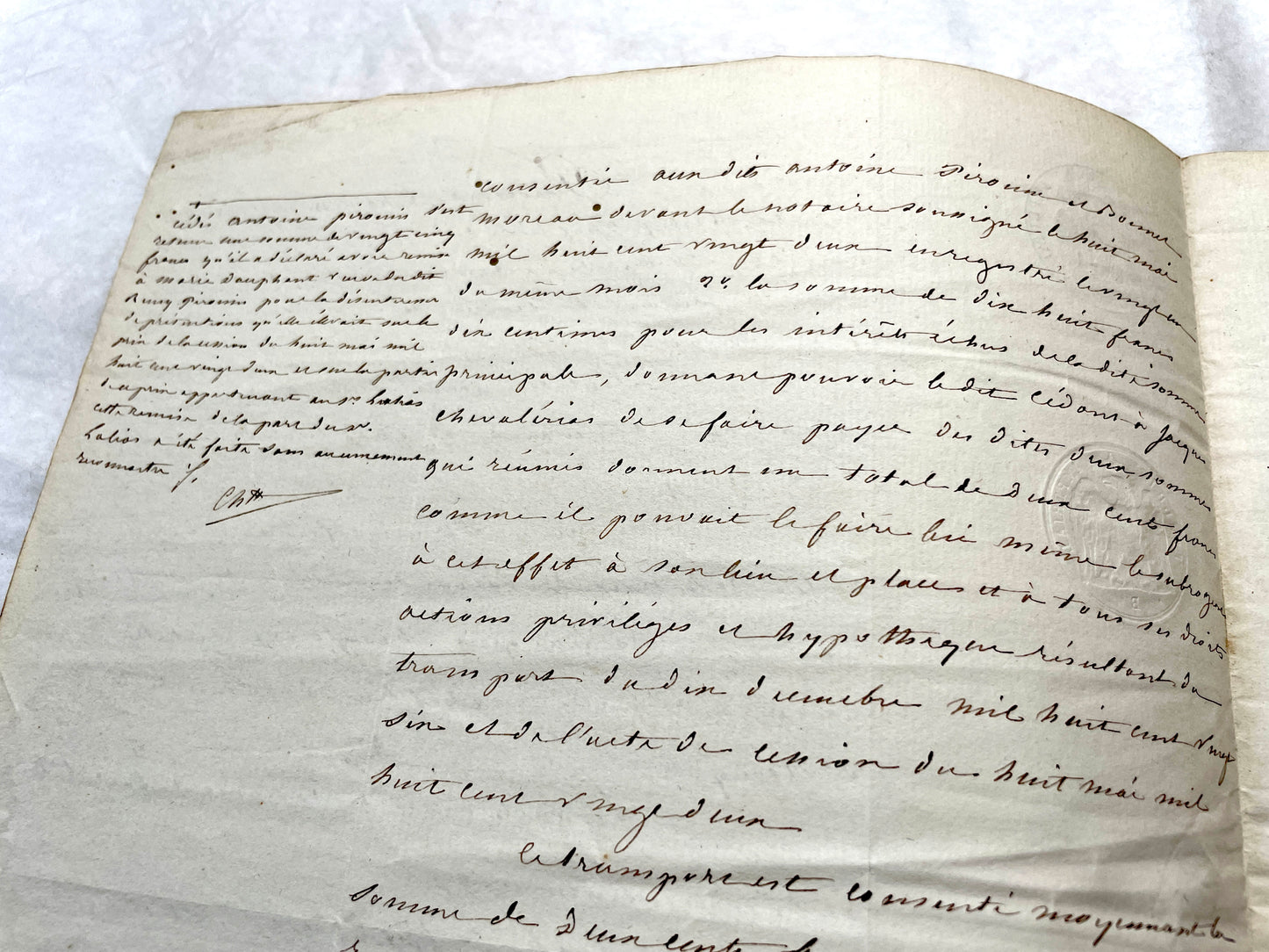 Mid 19th Century French notarial act with clear handwriting and 'Timbre Imperial' official tax stamp.