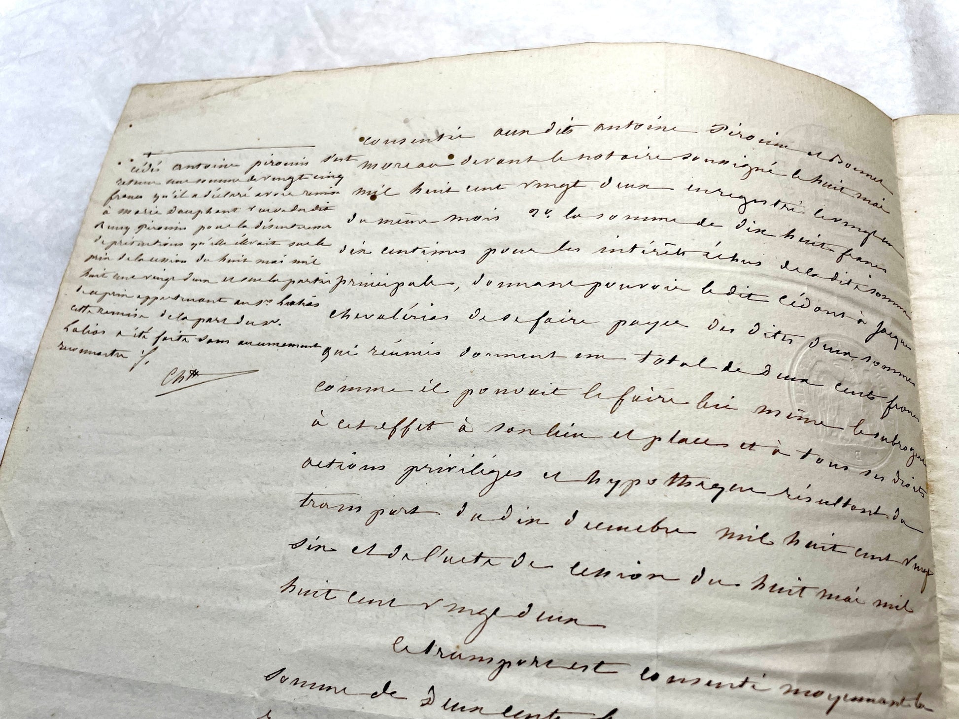 Mid 19th Century French notarial act with clear handwriting and 'Timbre Imperial' official tax stamp.