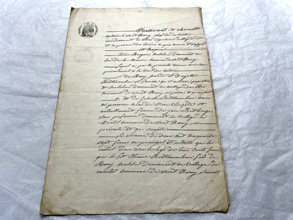 Mid 19th Century French Notarial Act with handwritten script and 'Timbre Imperial' stamp.
