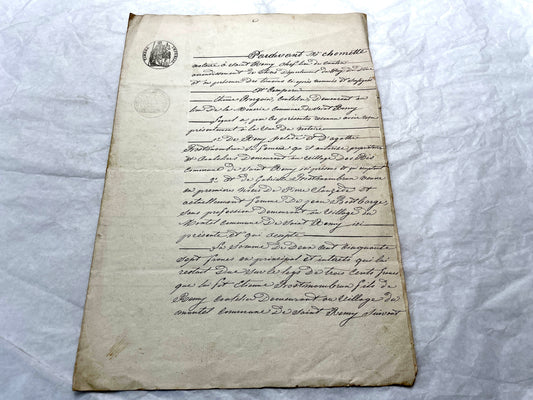 Mid 19th Century French Notarial Act with handwritten script and 'Timbre Imperial' stamp.