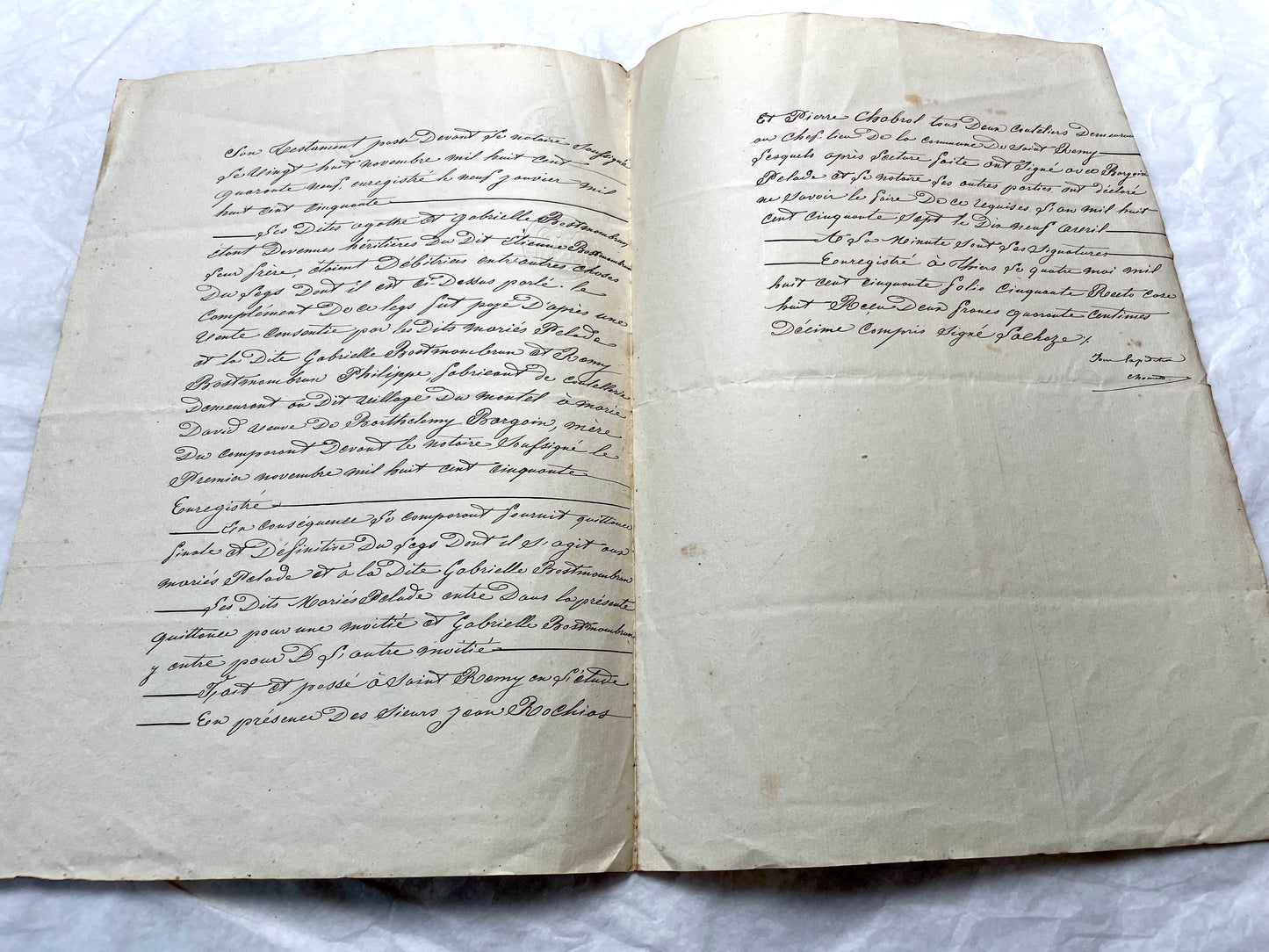 Mid 19th Century French Notarial Act with handwritten script and 'Timbre Imperial' stamp.