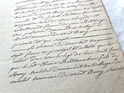 Mid 19th Century French Notarial Act with handwritten script and 'Timbre Imperial' stamp.