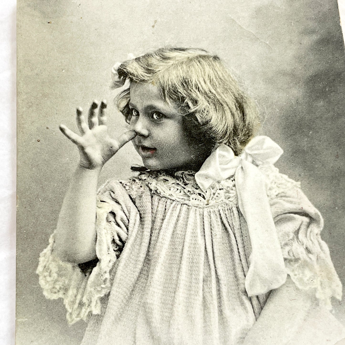 1900s - Antique French Postcard - Playful Child Portrait Photo - Vintage Ephemera Collectible - 'Tiens, Voila Pour Toi!'