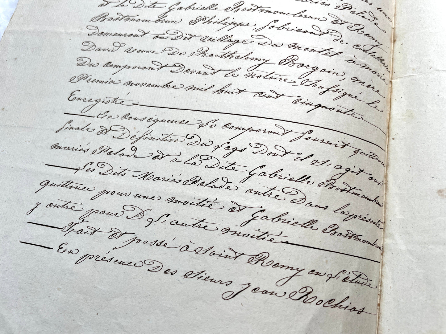 Mid 19th Century French Notarial Act with handwritten script and 'Timbre Imperial' stamp.