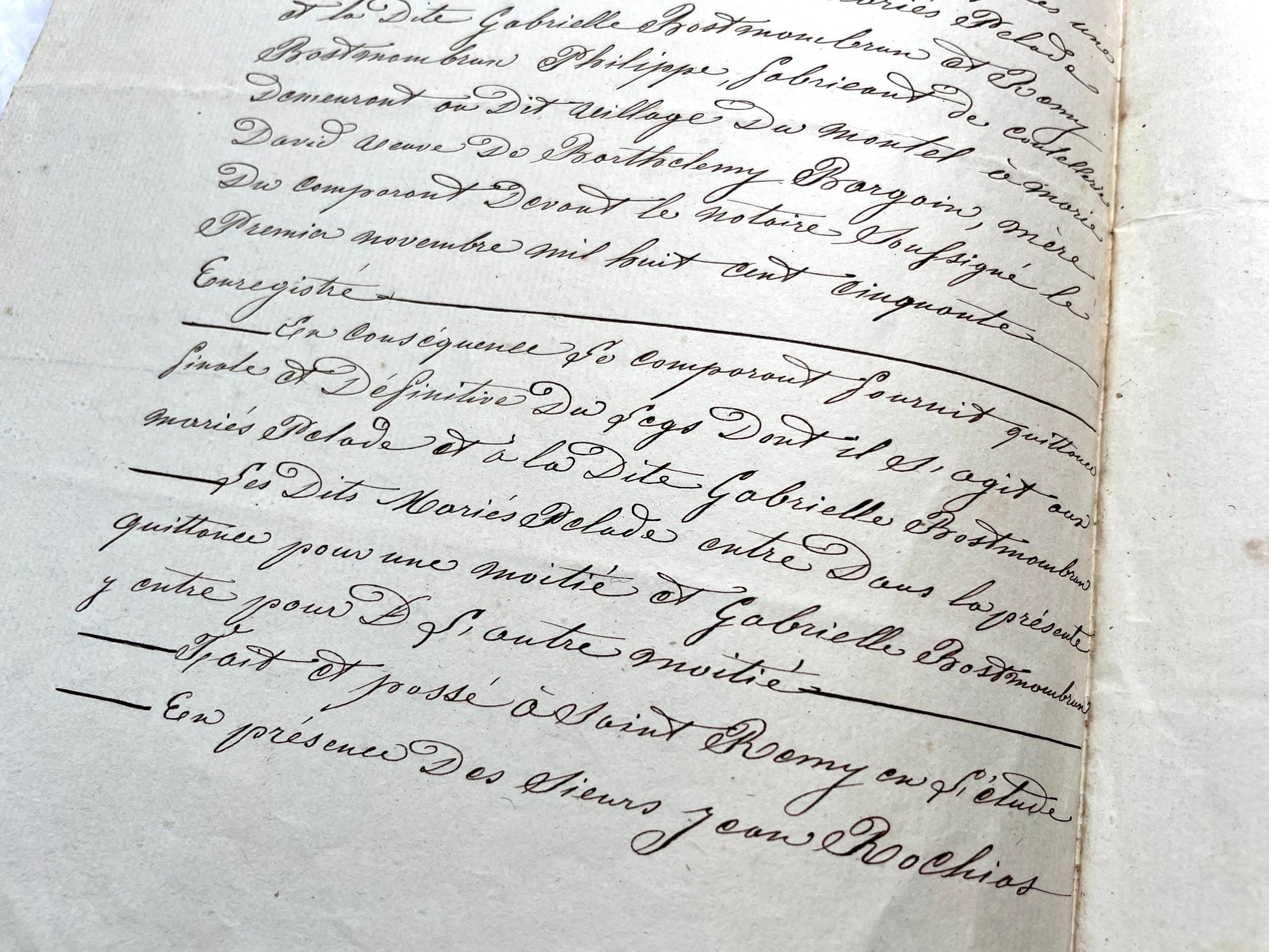 Mid 19th Century French Notarial Act with handwritten script and 'Timbre Imperial' stamp.