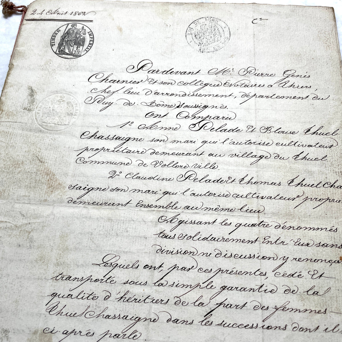 1860s French Notarial Act - Antique Legal Document with calligraphic script and Imperial stamps.