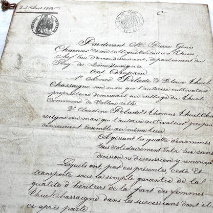 1860s French Notarial Act - Antique Legal Document with calligraphic script and Imperial stamps.