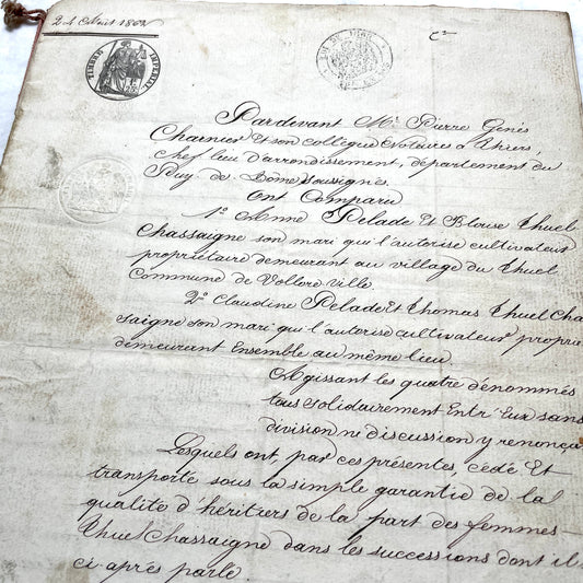 1860s French Notarial Act - Antique Legal Document with calligraphic script and Imperial stamps.