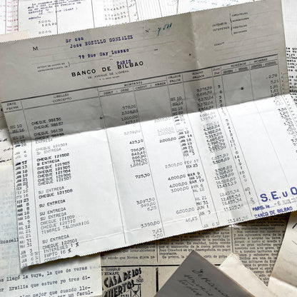 1930s - Vintage European Ephemera - Spanish and French Handwritten Letters, Bank Documents, Historical Cinema Newspaper Clippings