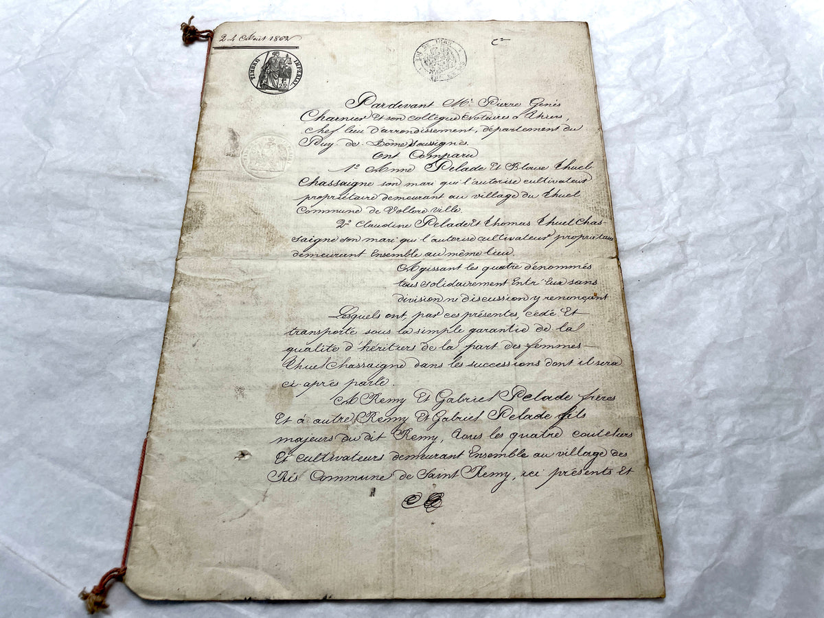 1860s French Notarial Act - Antique Legal Document with calligraphic script and Imperial stamps.
