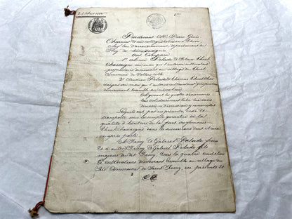 1860s French Notarial Act - Antique Legal Document with calligraphic script and Imperial stamps.