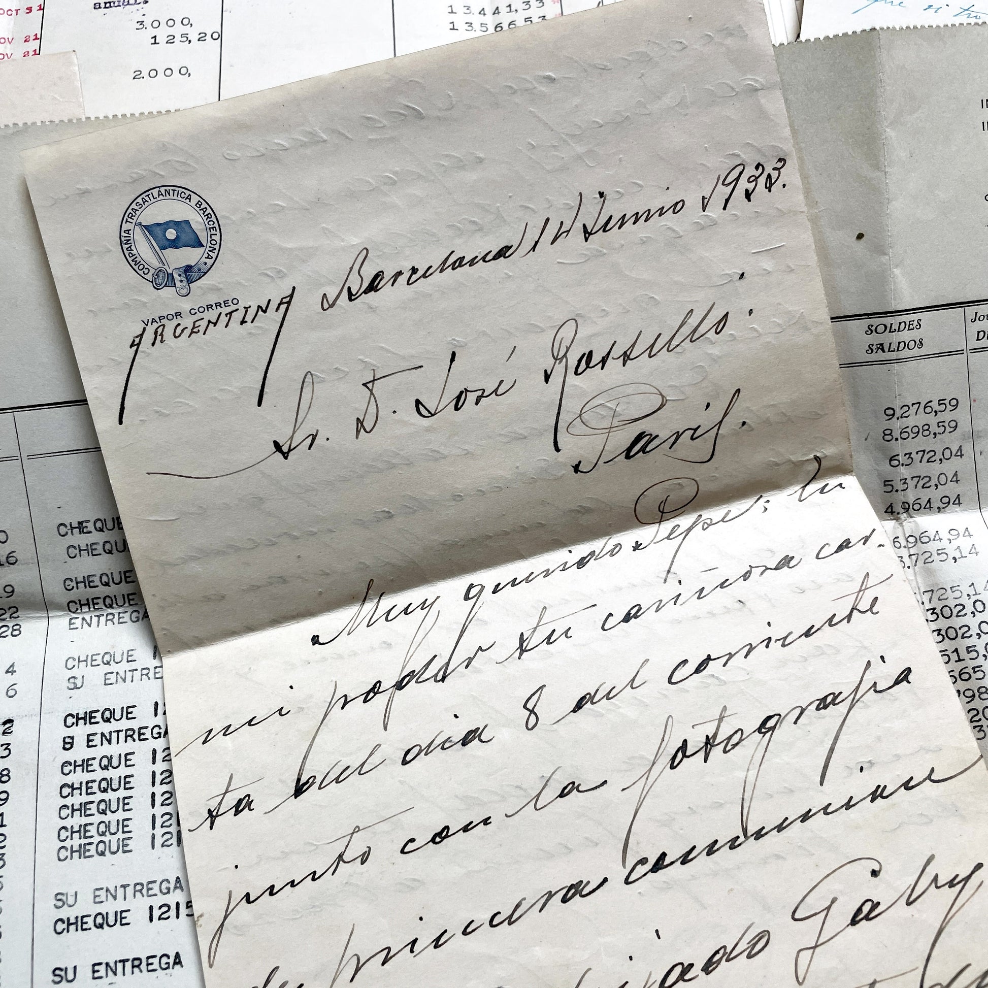 1930s - Vintage European Ephemera - Spanish and French Handwritten Letters, Bank Documents, Historical Cinema Newspaper Clippings