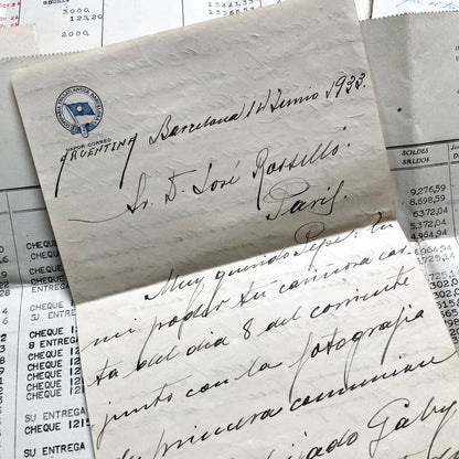 1930s - Vintage European Ephemera - Spanish and French Handwritten Letters, Bank Documents, Historical Cinema Newspaper Clippings
