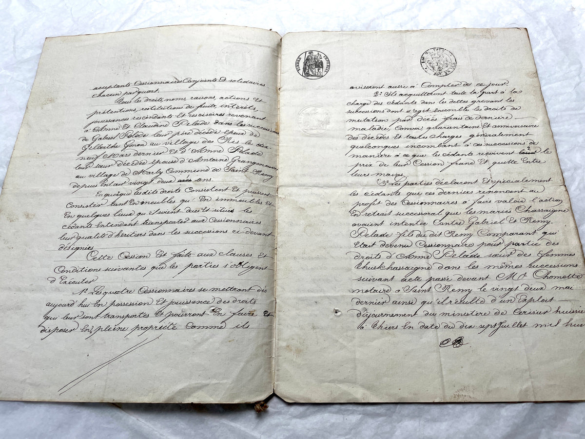 1860s French Notarial Act - Antique Legal Document with calligraphic script and Imperial stamps.