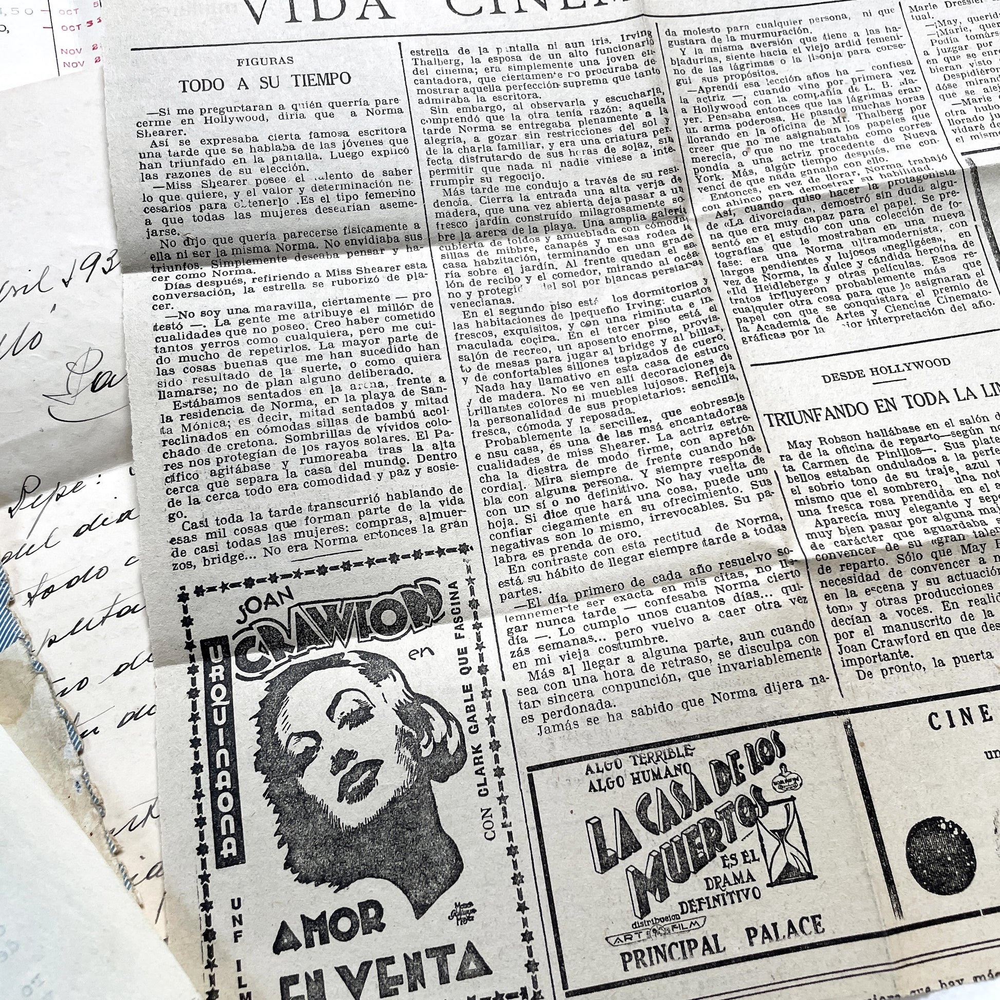 1930s - Vintage European Ephemera - Spanish and French Handwritten Letters, Bank Documents, Historical Cinema Newspaper Clippings