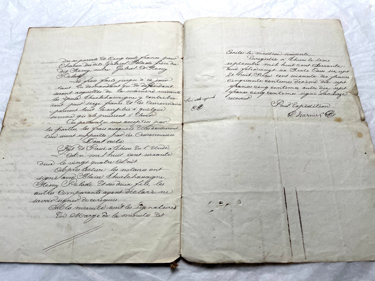 1860s French Notarial Act - Antique Legal Document with calligraphic script and Imperial stamps.
