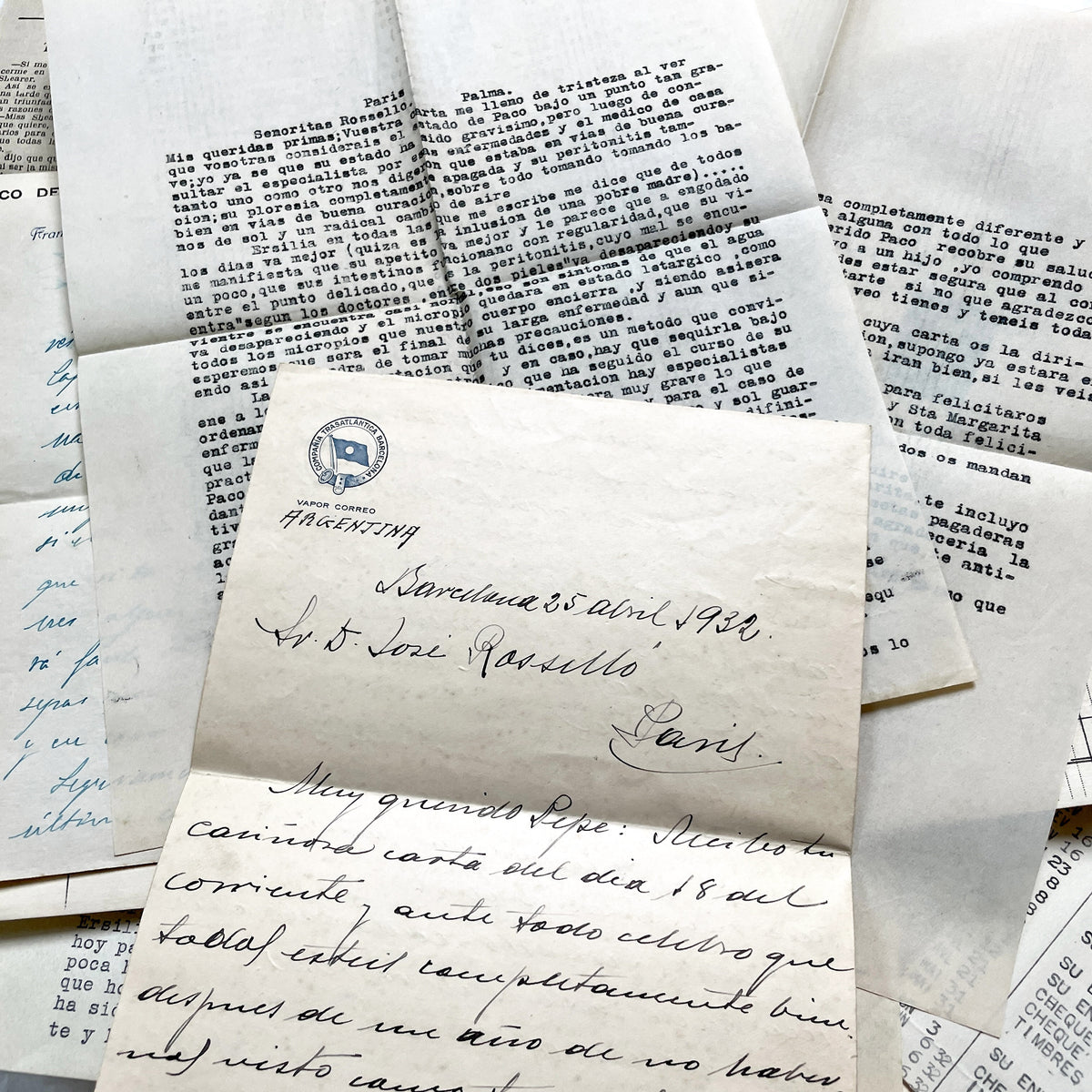 1930s - Vintage European Ephemera - Spanish and French Handwritten Letters, Bank Documents, Historical Cinema Newspaper Clippings