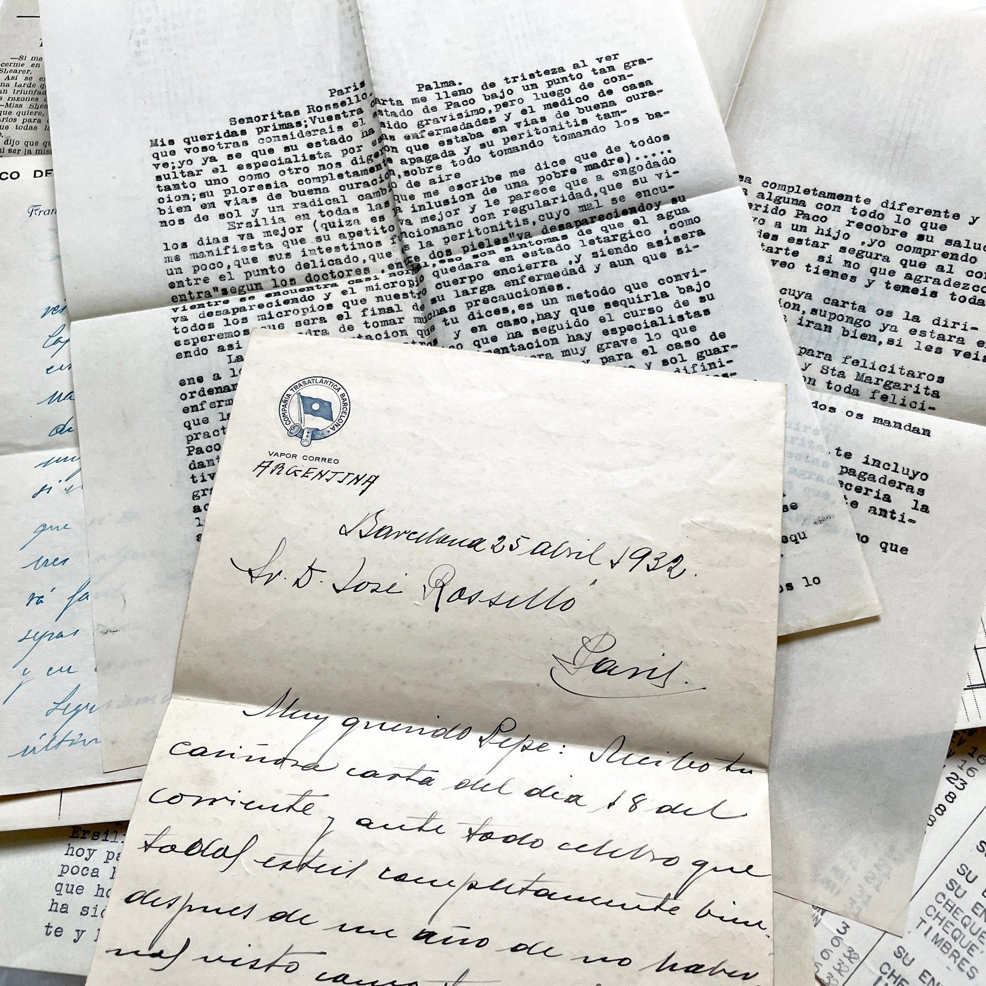 1930s - Vintage European Ephemera - Spanish and French Handwritten Letters, Bank Documents, Historical Cinema Newspaper Clippings
