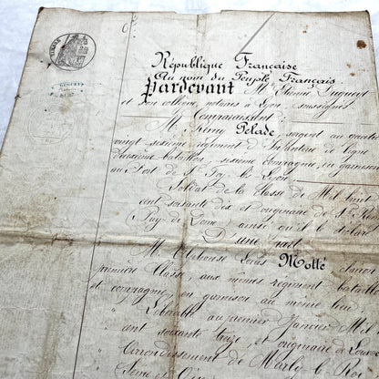 Late 19th Century French Notarial Act - Handwritten legal document from 1873 with elegant script and official stamps.