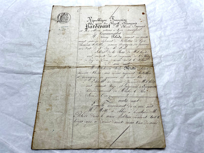 Late 19th Century French Notarial Act - Handwritten legal document from 1873 with elegant script and official stamps.