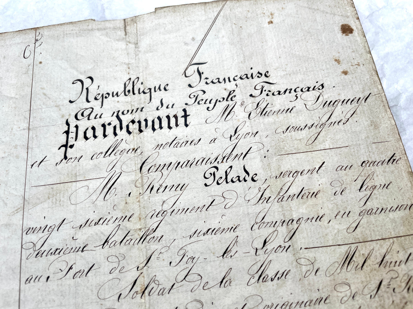 Late 19th Century French Notarial Act - Handwritten legal document from 1873 with elegant script and official stamps.