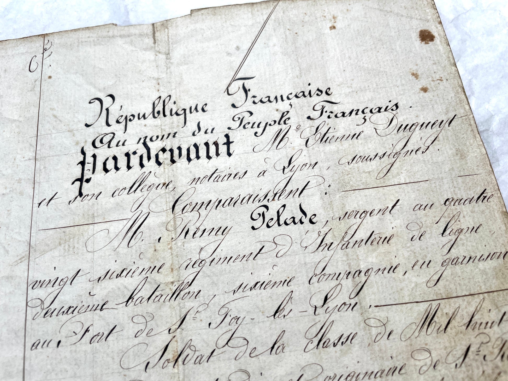 Late 19th Century French Notarial Act - Handwritten legal document from 1873 with elegant script and official stamps.