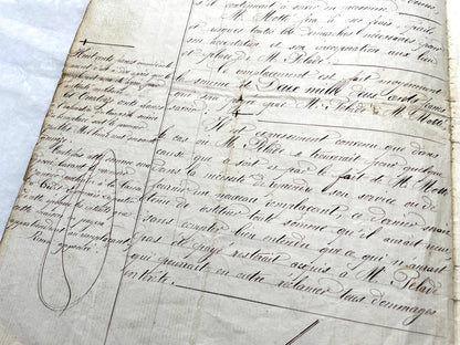 Late 19th Century French Notarial Act - Handwritten legal document from 1873 with elegant script and official stamps.