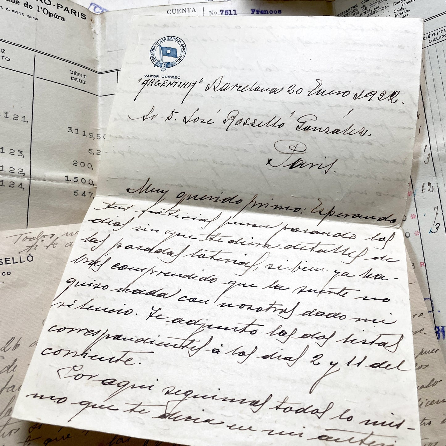 1930s - Vintage Spanish Bank Documents - Football League Clipping - Handwritten Letters from Barcelona - Military Censorship