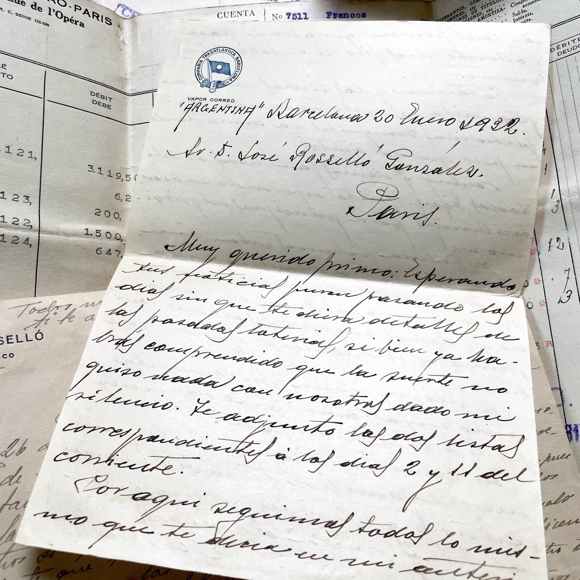 1930s - Vintage Spanish Bank Documents - Football League Clipping - Handwritten Letters from Barcelona - Military Censorship