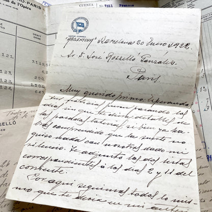 1930s - Vintage Spanish Bank Documents - Football League Clipping - Handwritten Letters from Barcelona - Military Censorship