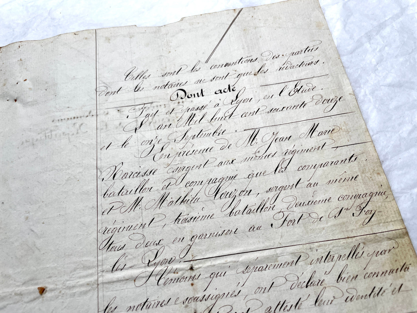 Late 19th Century French Notarial Act - Handwritten legal document from 1873 with elegant script and official stamps.