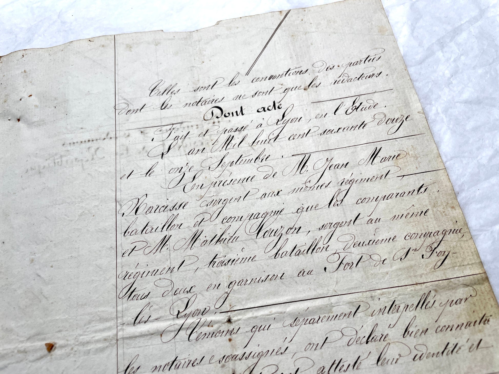 Late 19th Century French Notarial Act - Handwritten legal document from 1873 with elegant script and official stamps.