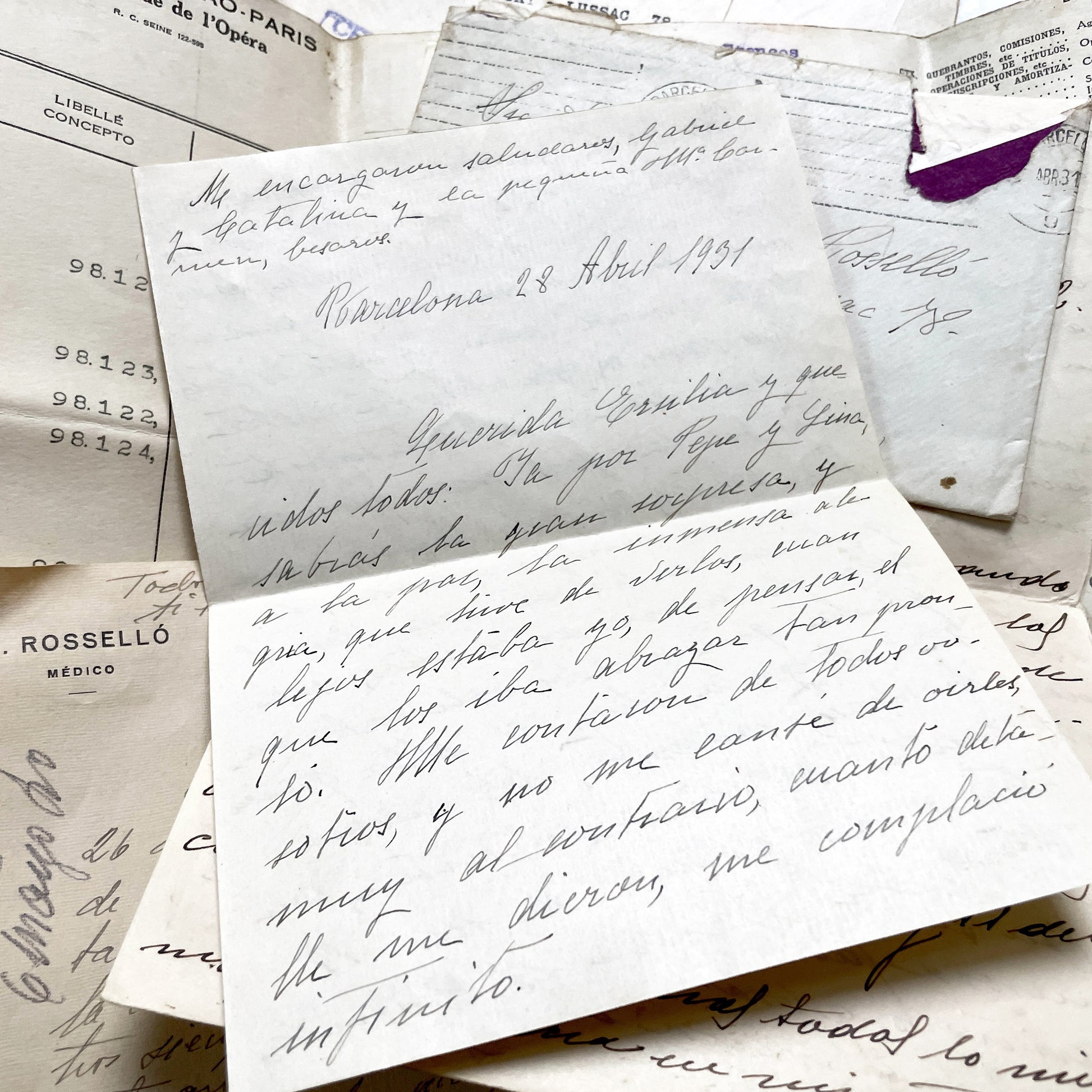 1930s - Vintage Spanish Bank Documents - Football League Clipping - Handwritten Letters from Barcelona - Military Censorship