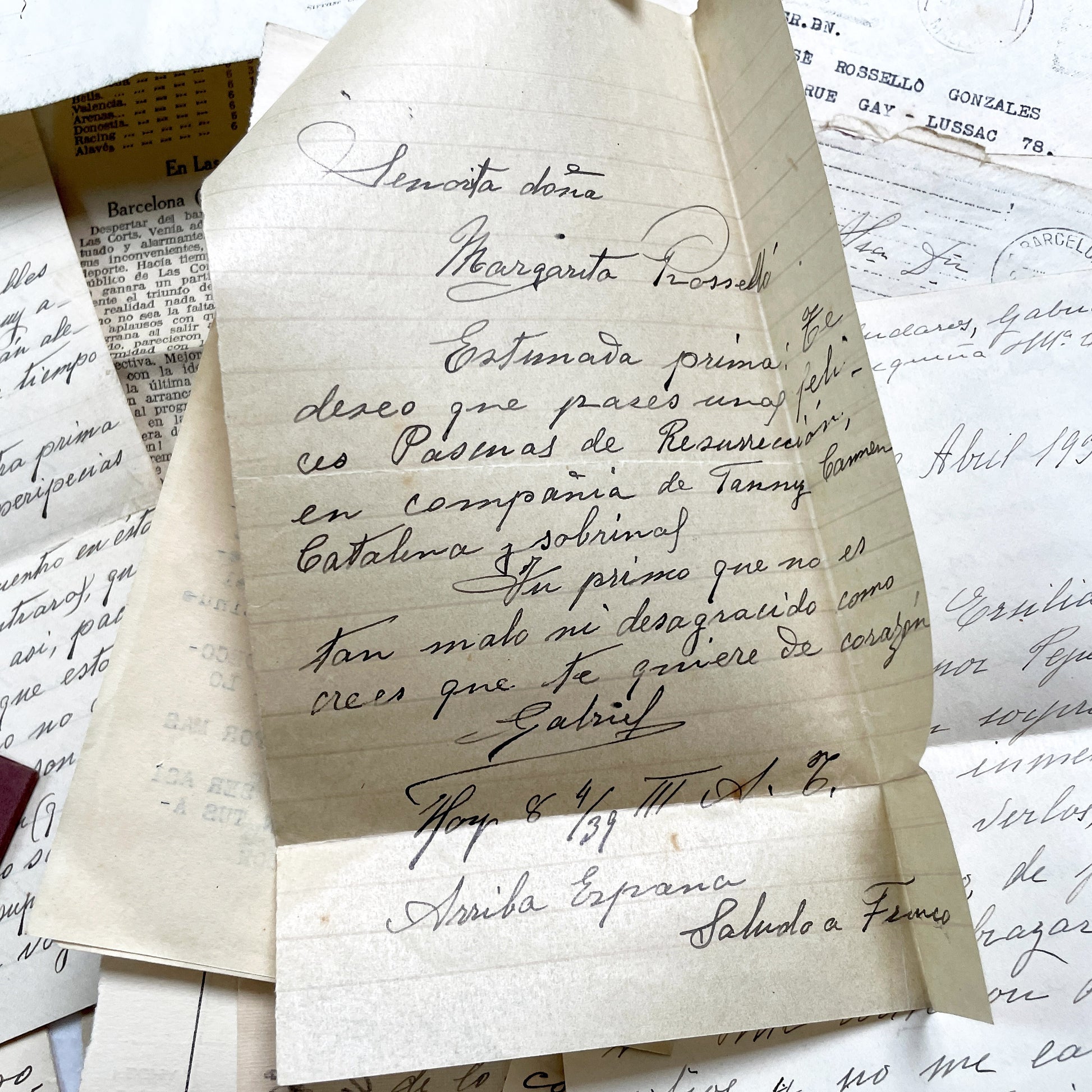 1930s - Vintage Spanish Bank Documents - Football League Clipping - Handwritten Letters from Barcelona - Military Censorship