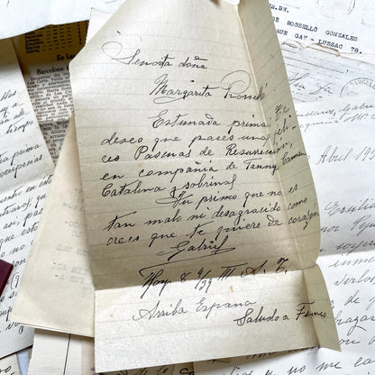 1930s - Vintage Spanish Bank Documents - Football League Clipping - Handwritten Letters from Barcelona - Military Censorship