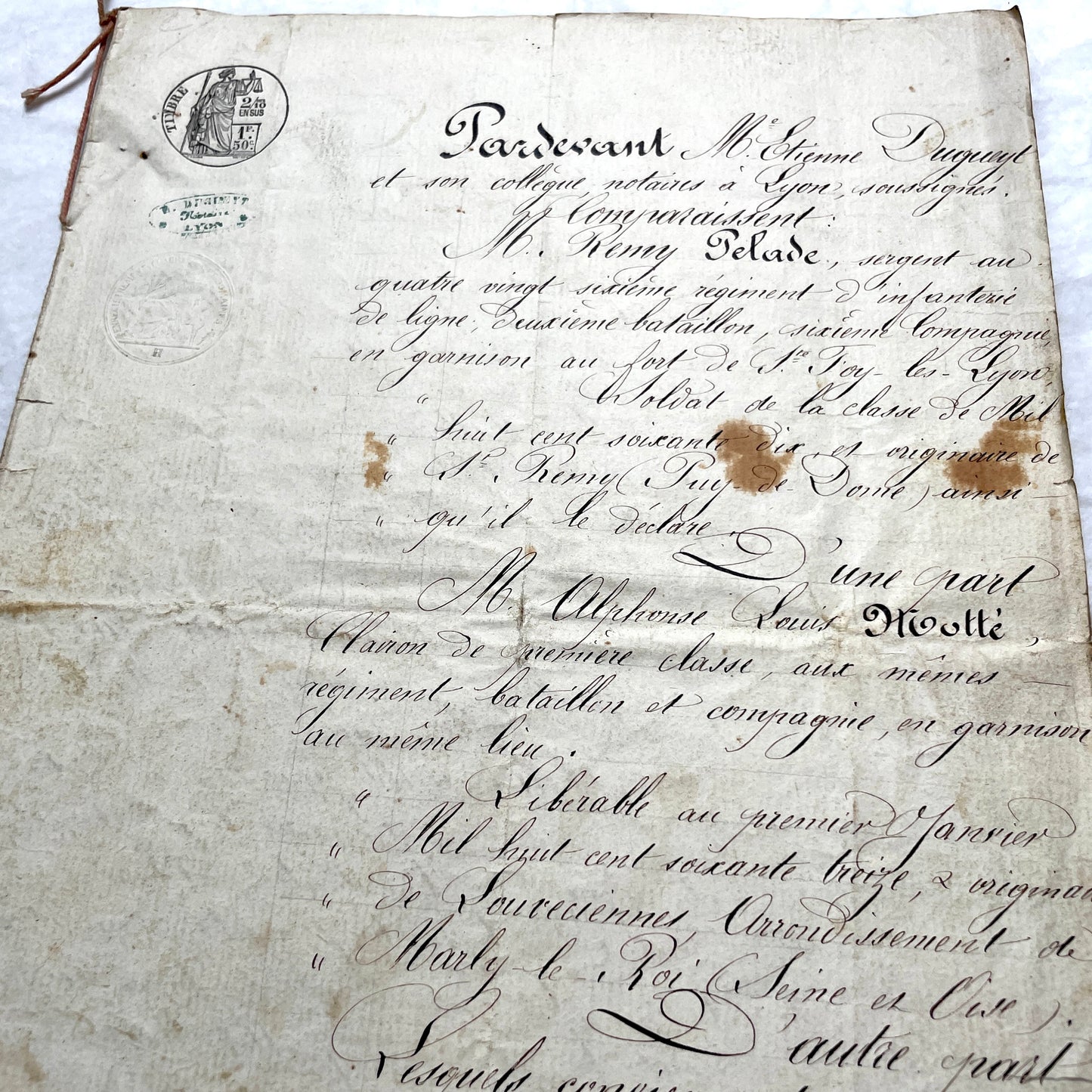 Late 19th Century French Notarial Act - Handwritten Manuscript with Elegant Calligraphy and Official Seals.