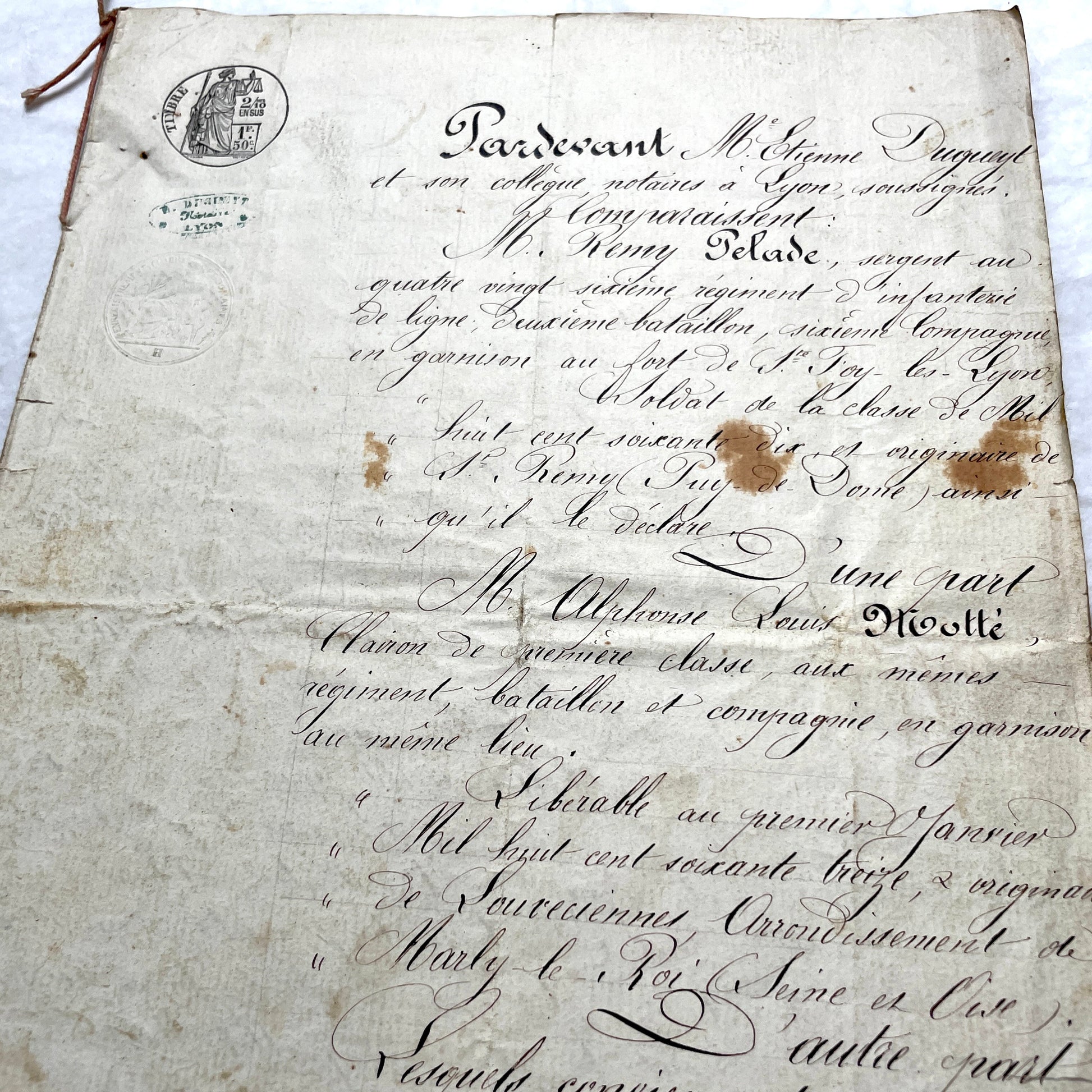 Late 19th Century French Notarial Act - Handwritten Manuscript with Elegant Calligraphy and Official Seals.
