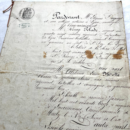 Late 19th Century French Notarial Act - Handwritten Manuscript with Elegant Calligraphy and Official Seals.