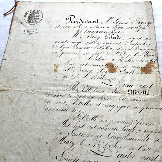 Late 19th Century French Notarial Act - Handwritten Manuscript with Elegant Calligraphy and Official Seals.