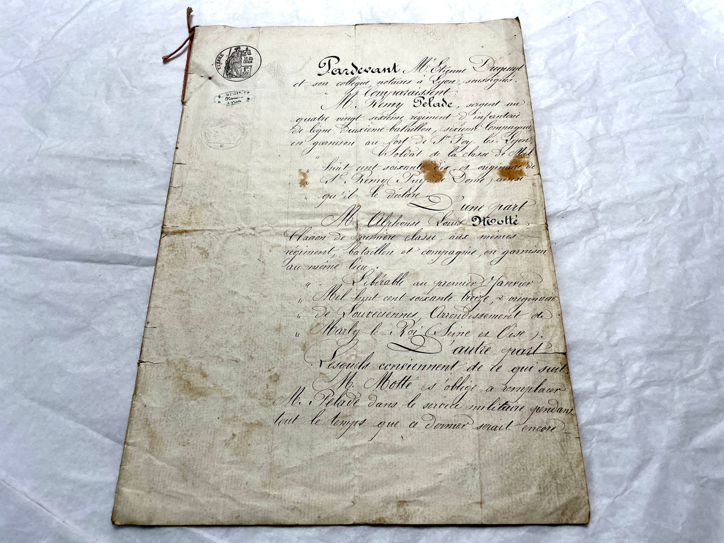 Late 19th Century French Notarial Act - Handwritten Manuscript with Elegant Calligraphy and Official Seals.