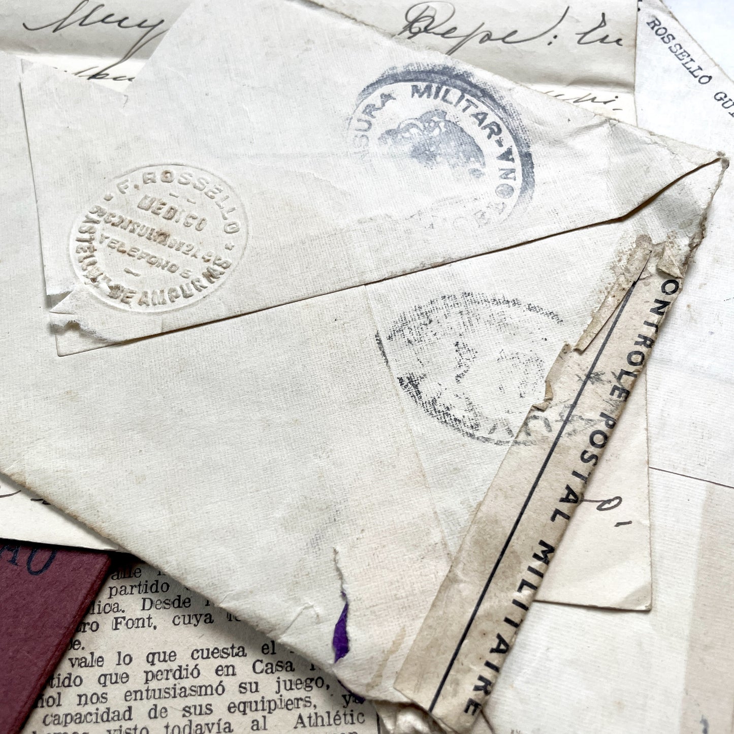 1930s - Vintage Spanish Bank Documents - Football League Clipping - Handwritten Letters from Barcelona - Military Censorship