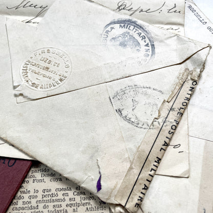 1930s - Vintage Spanish Bank Documents - Football League Clipping - Handwritten Letters from Barcelona - Military Censorship