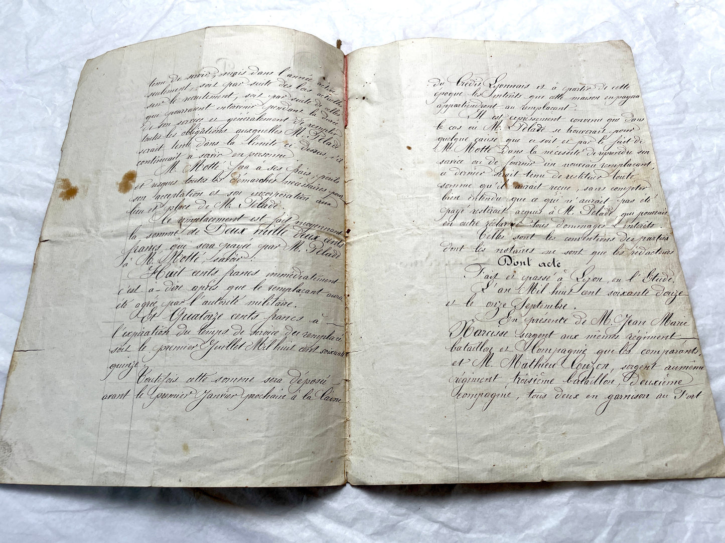 Late 19th Century French Notarial Act - Handwritten Manuscript with Elegant Calligraphy and Official Seals.