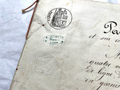 Late 19th Century French Notarial Act - Handwritten Manuscript with Elegant Calligraphy and Official Seals.