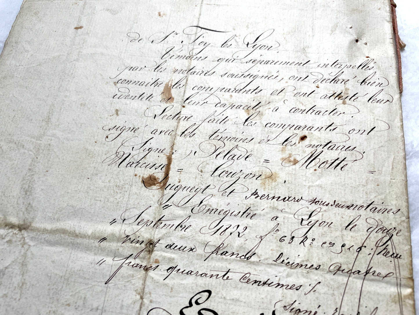 Late 19th Century French Notarial Act - Handwritten Manuscript with Elegant Calligraphy and Official Seals.