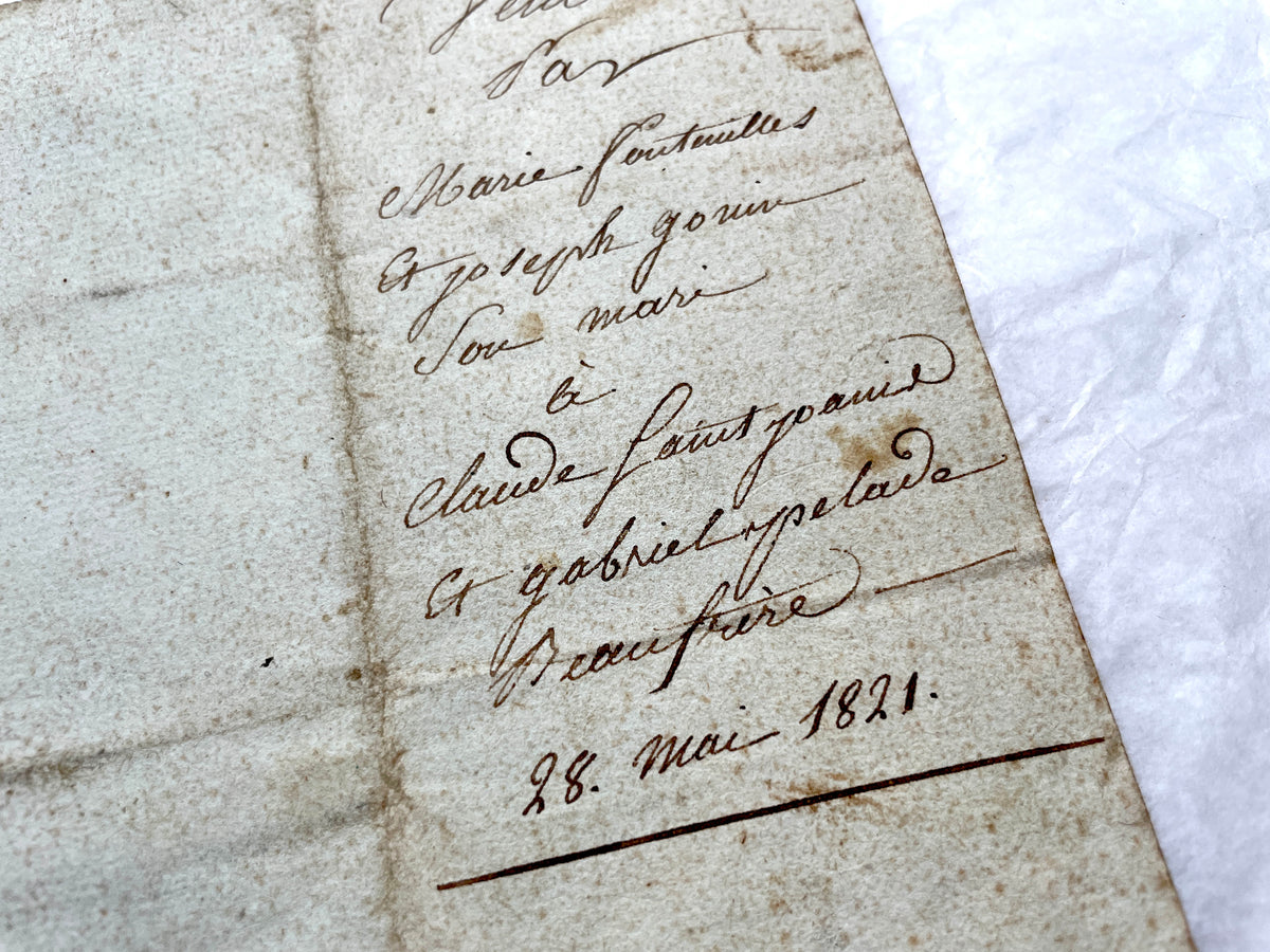1810s French notarial act - detailed handwritten legal document with official stamps and elegant French script.