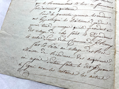 1810s French notarial act - detailed handwritten legal document with official stamps and elegant French script.