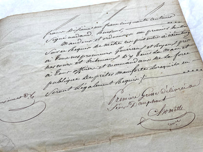 Mid 19th French Notarial Act document featuring ornate handwritten script and a clear royal fiscal stamp from the Louis Phili