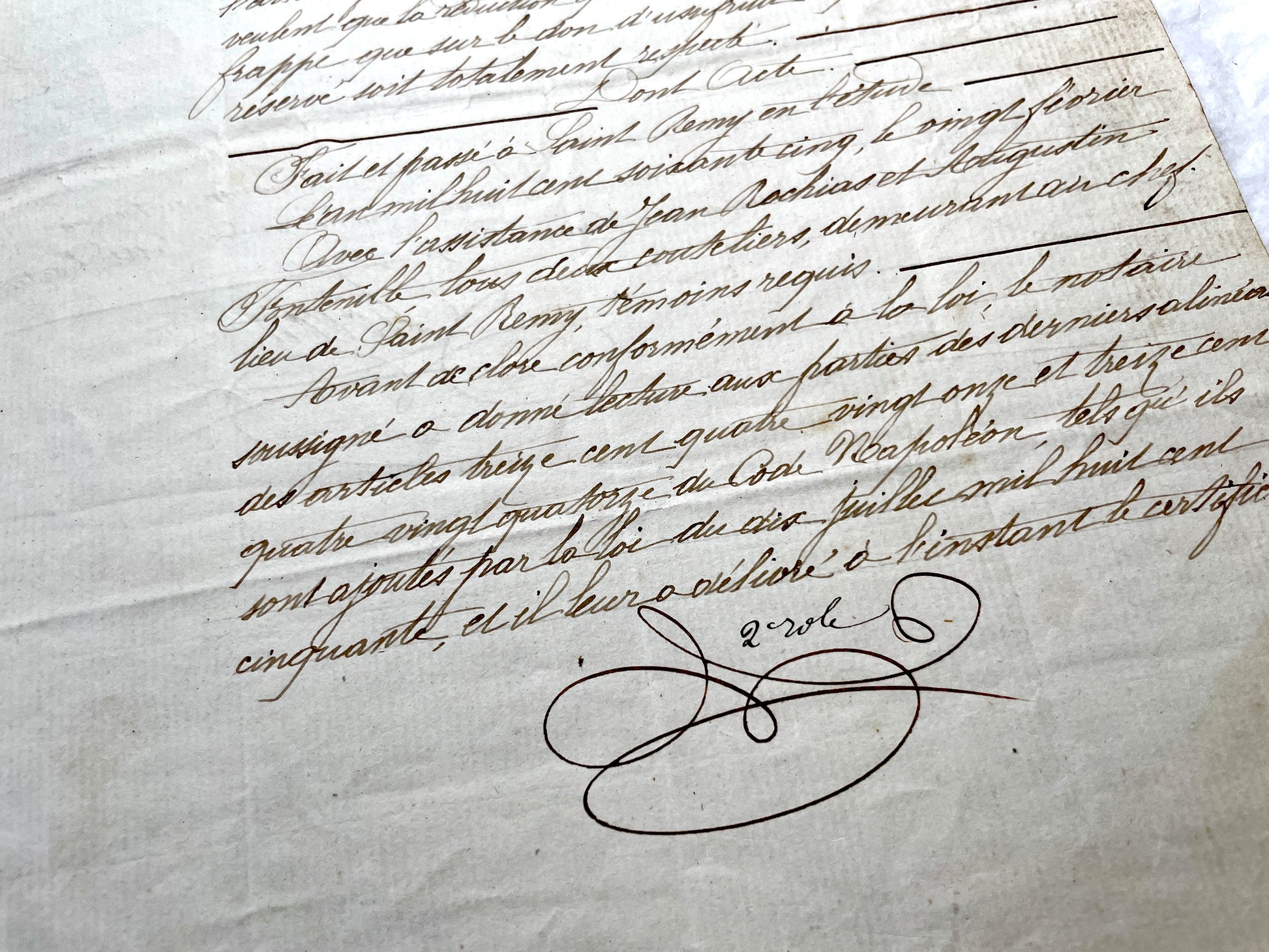 Mid 19th Century French Notarial Act - Handwritten legal document with an Imperial stamp, likely a marriage contract.